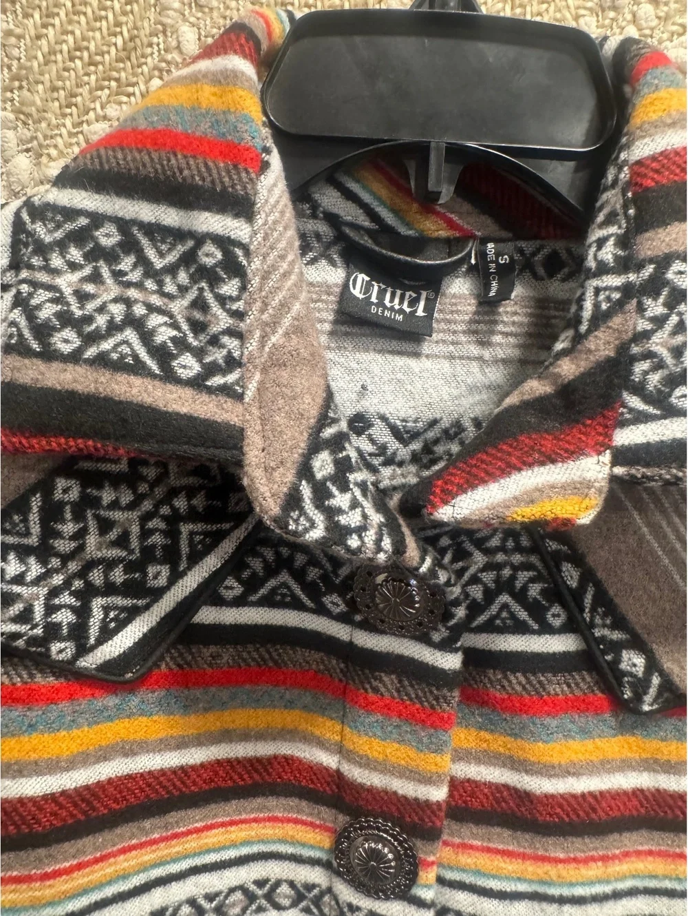Cruel Denim Women's Serape Stripe Western Aztec Quilted-Lined Jacket/Coat Size S